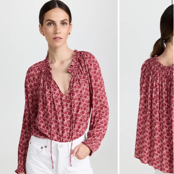 NWT Faherty Emery Blouse in size small, red, Granita Theodora Floral - Picture 5 of 5